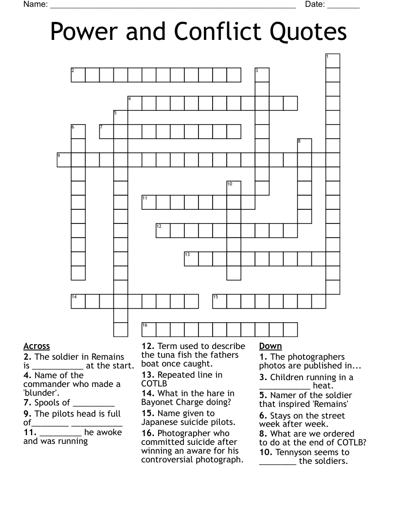 Power and Conflict Quotes Crossword