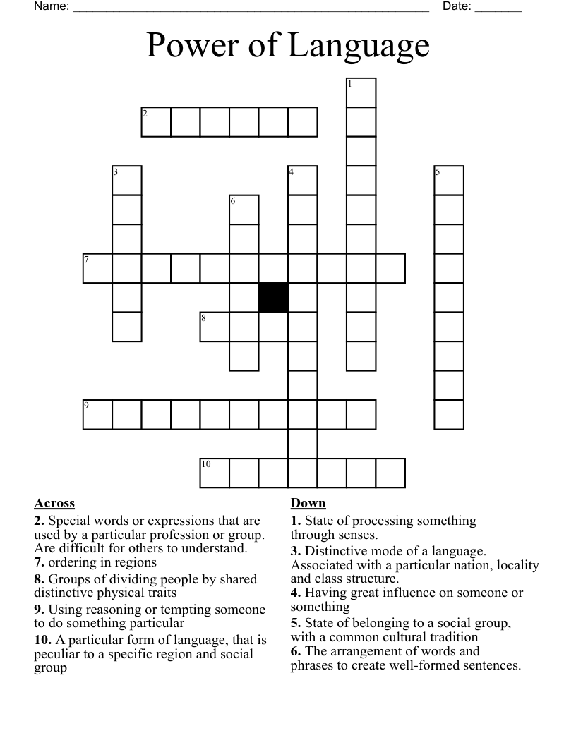 Power of Language  Crossword