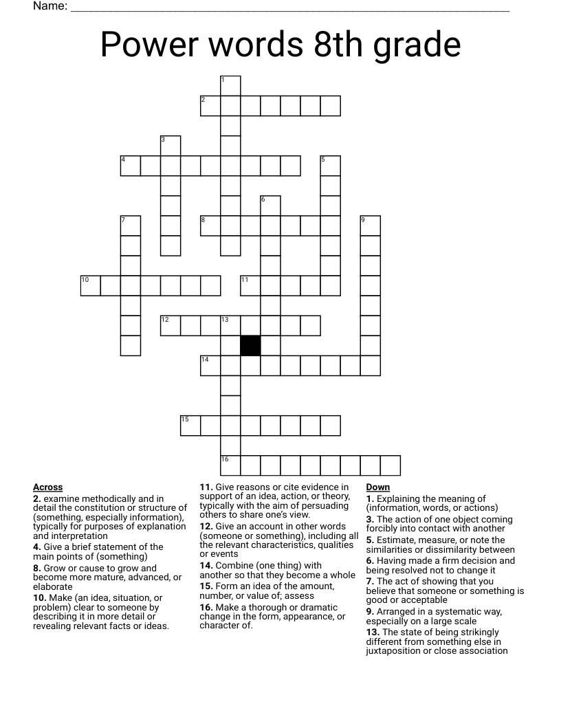 Power words 8th grade Crossword