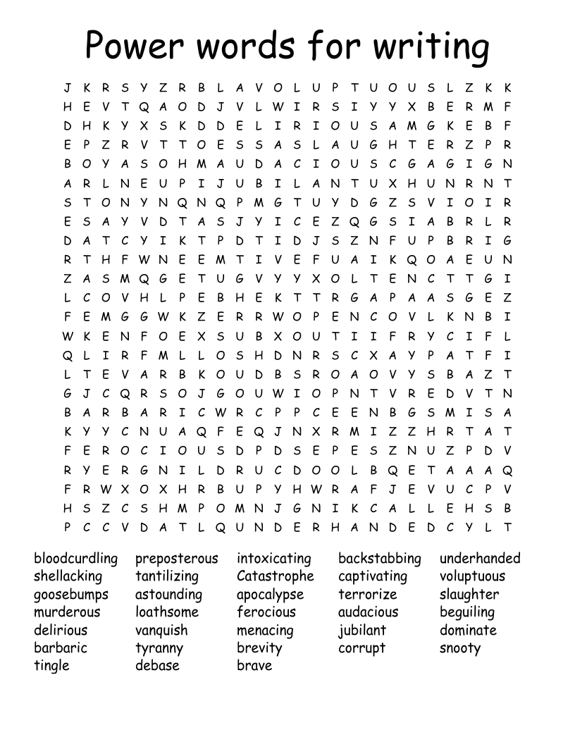 Power words for writing Word Search