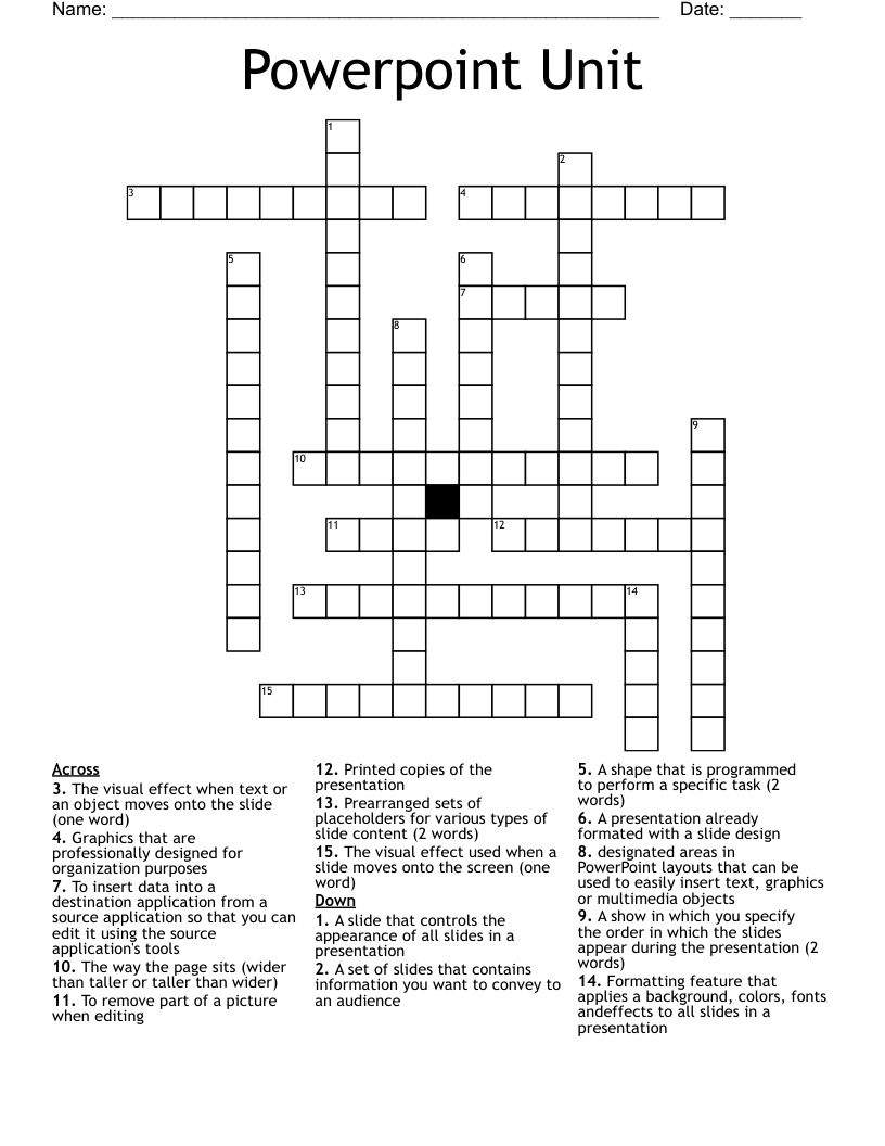 Powerpoint Unit Crossword