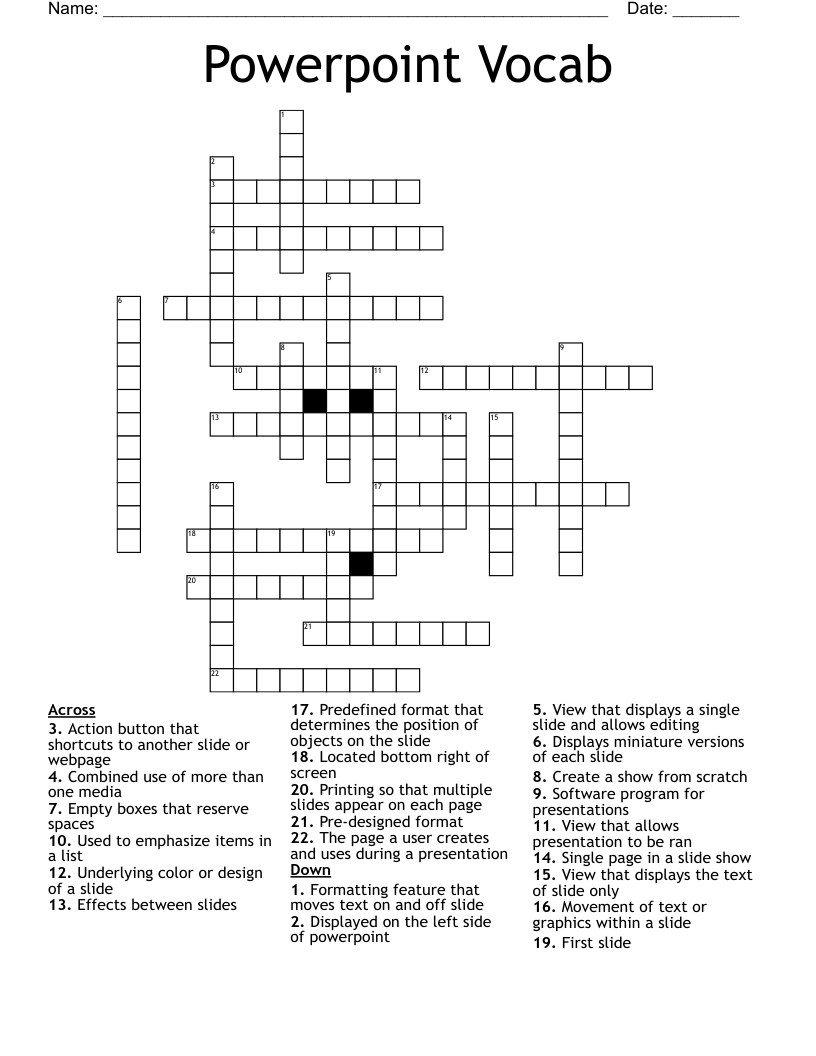Powerpoint Vocab Crossword
