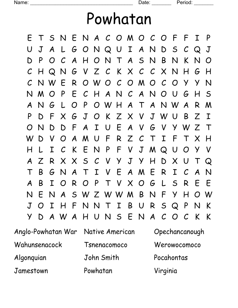 Powhatan Word Search