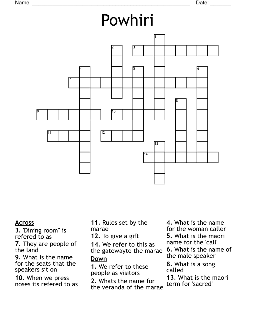 Powhiri Crossword