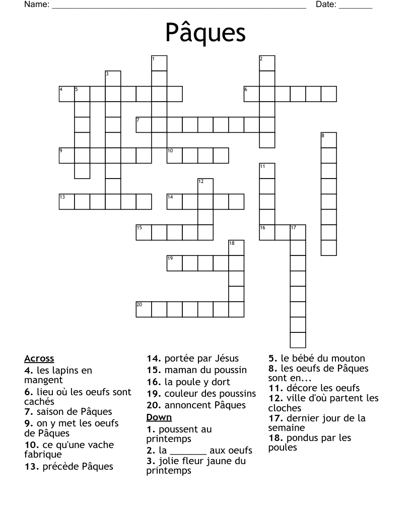 Pâques Crossword