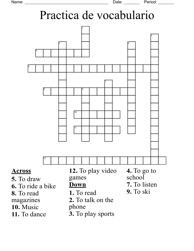 Practica de vocabulario Crossword