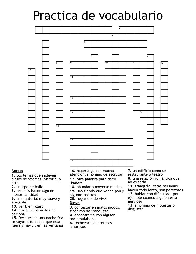 Practica de vocabulario Crossword