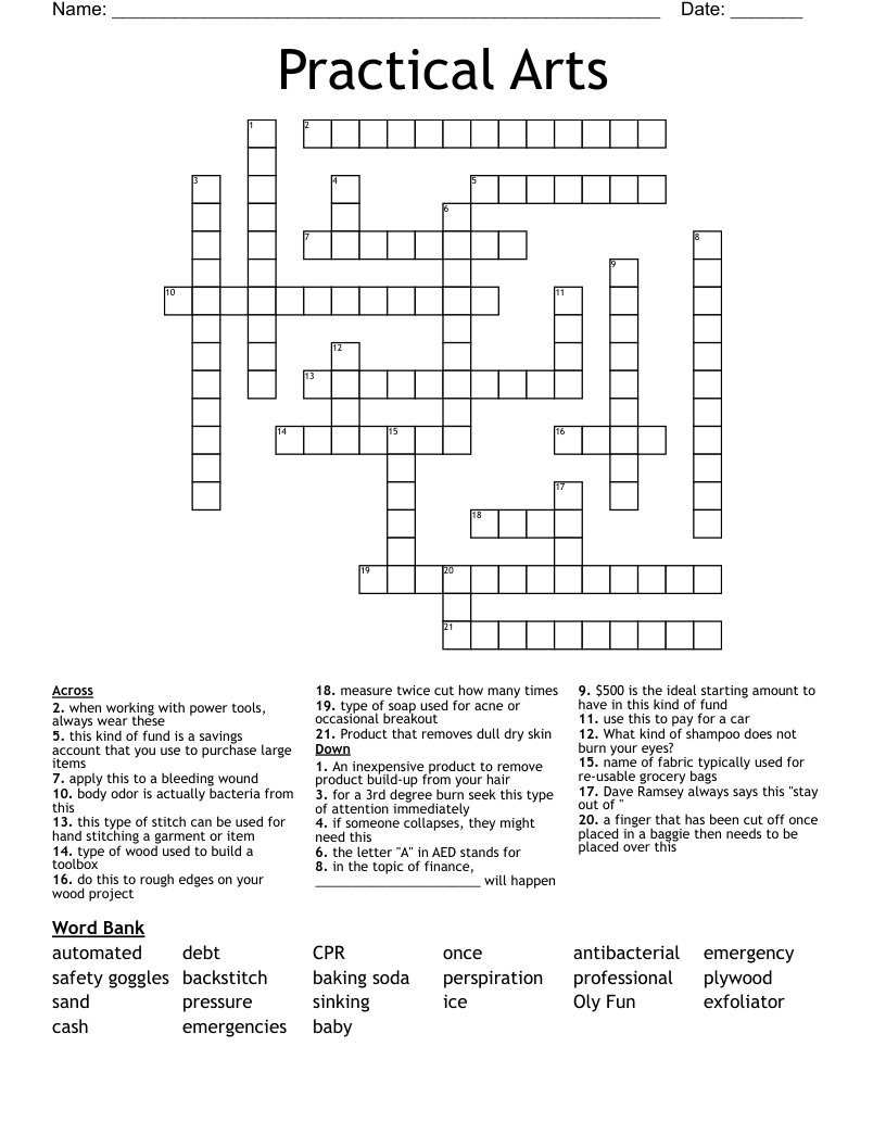Practical Arts Crossword