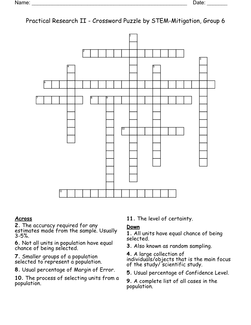 Practical Research II - Crossword Puzzle by STEM-Mitigation, Group 6