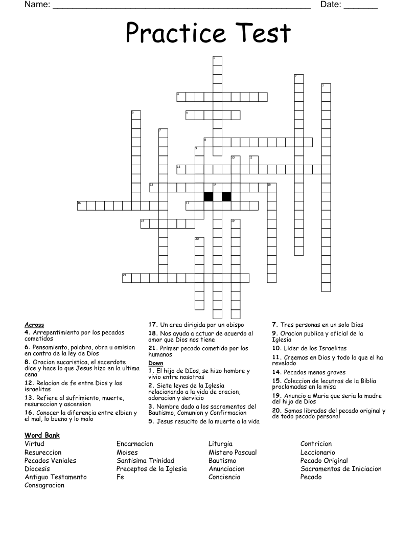Practice Test Crossword