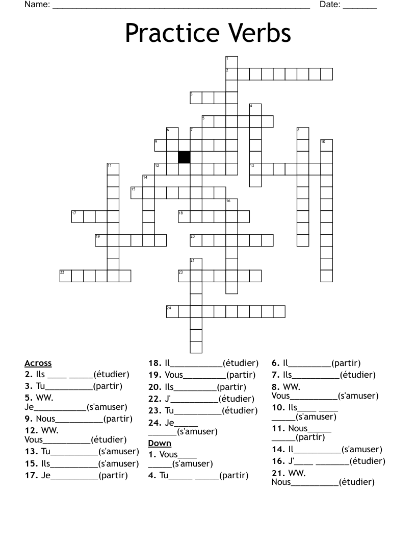 Practice Verbs Crossword
