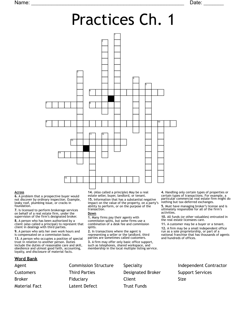Practices Ch. 1 Crossword