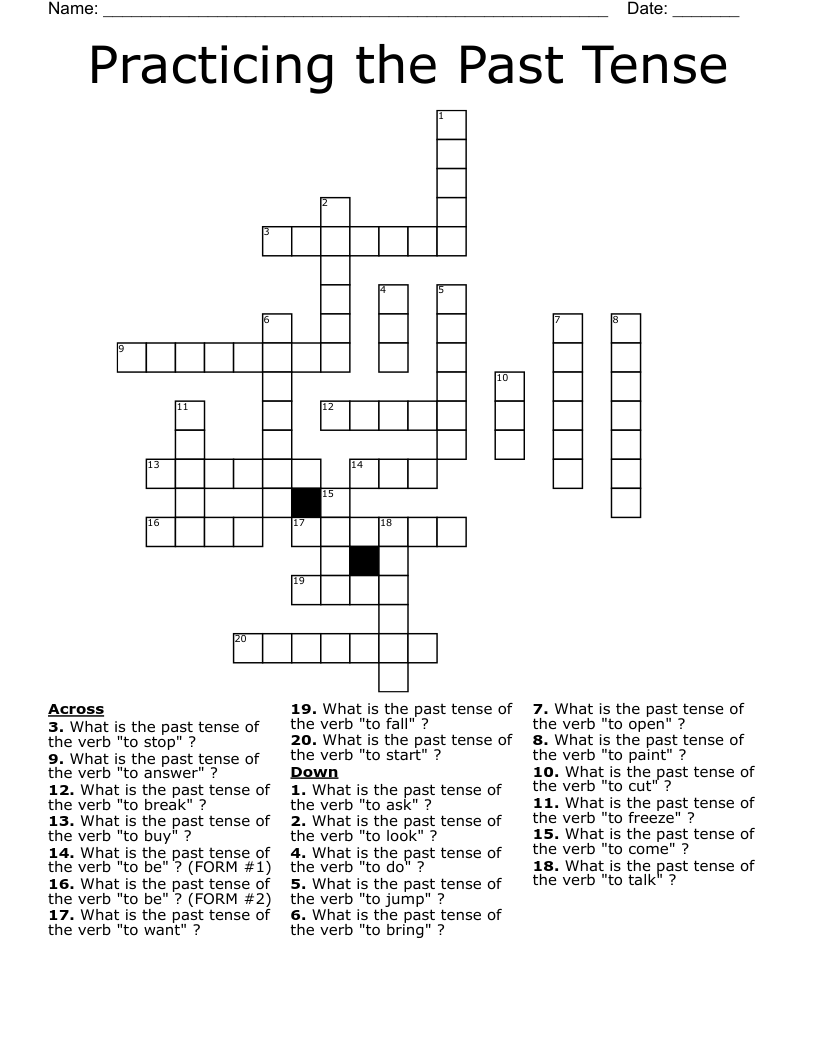 Practicing the Past Tense Crossword