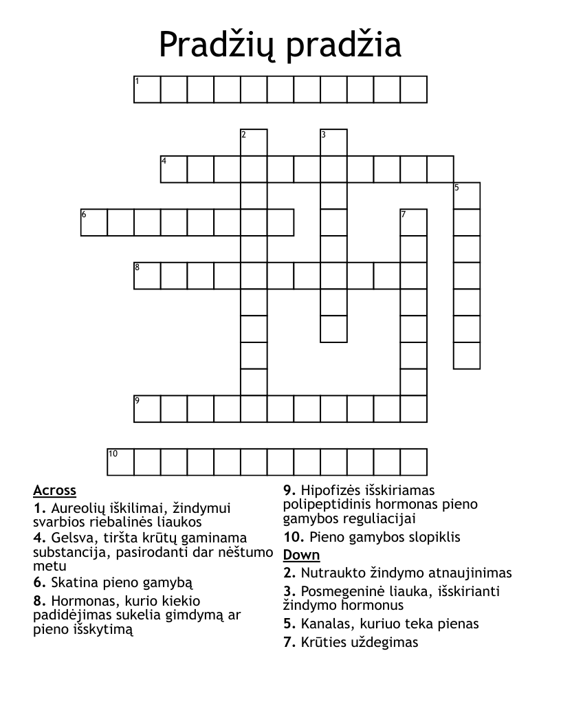 Pradžių pradžia Crossword