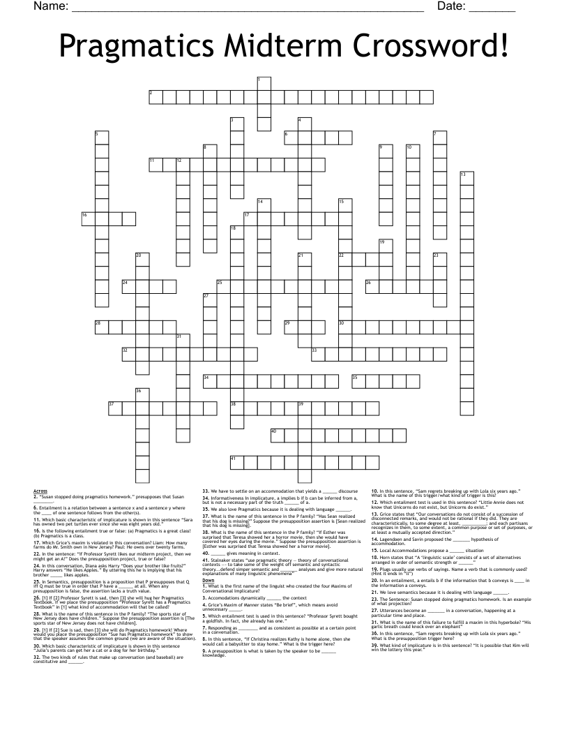 Pragmatics Midterm Crossword!