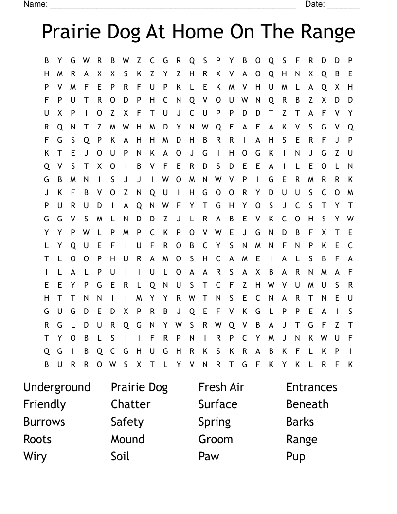 Prairie Dog At Home On The Range Word Search