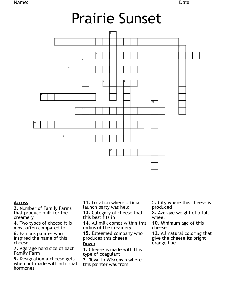 Prairie Sunset Crossword