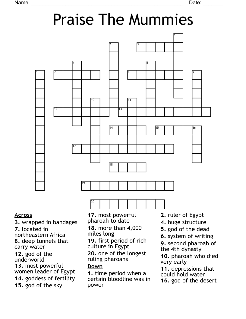 Praise The Mummies Crossword
