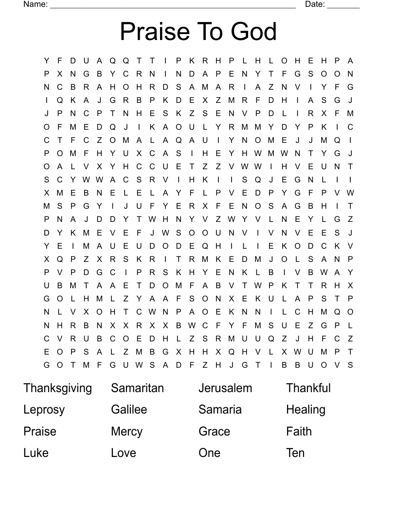 Praise To God Word Search