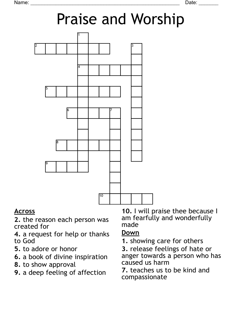 Praise and Worship Crossword