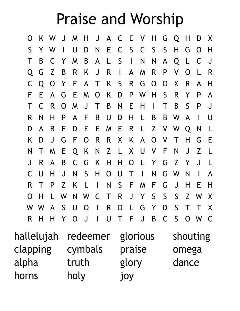 Praise and Worship Word Search
