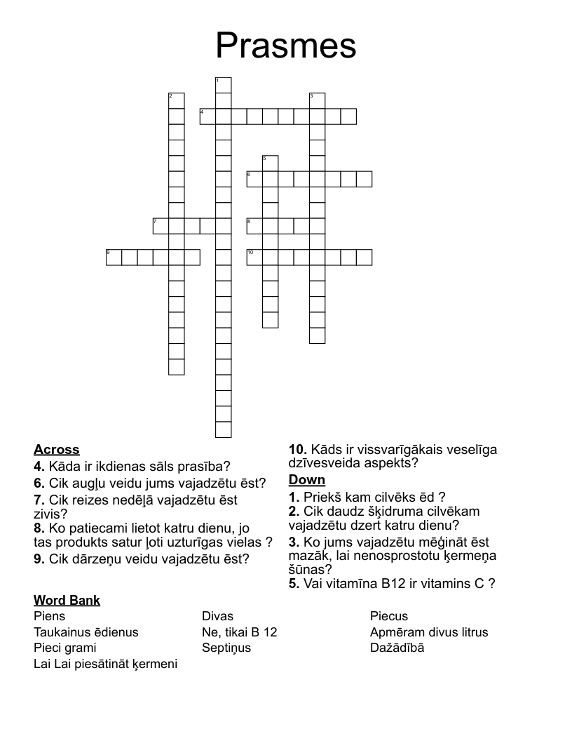 Prasmes Crossword