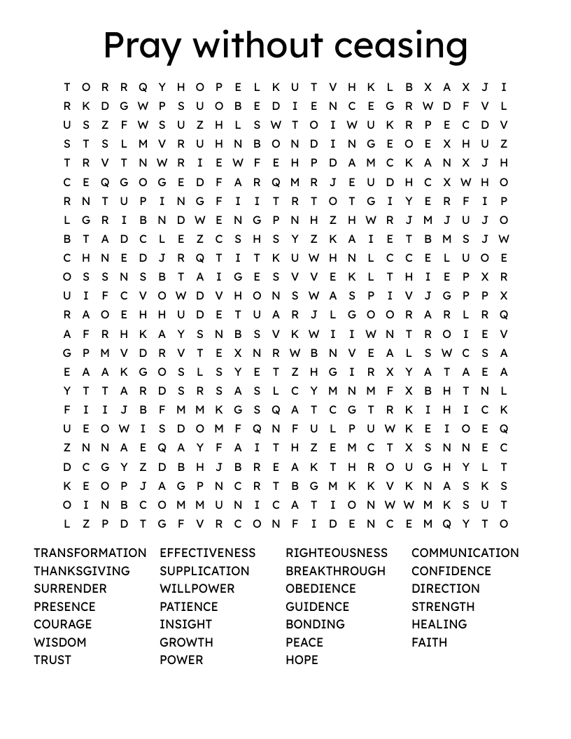 Pray  without ceasing Word Search