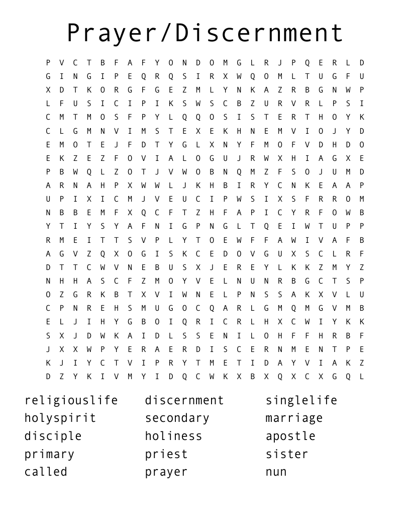 Prayer/Discernment Word Search