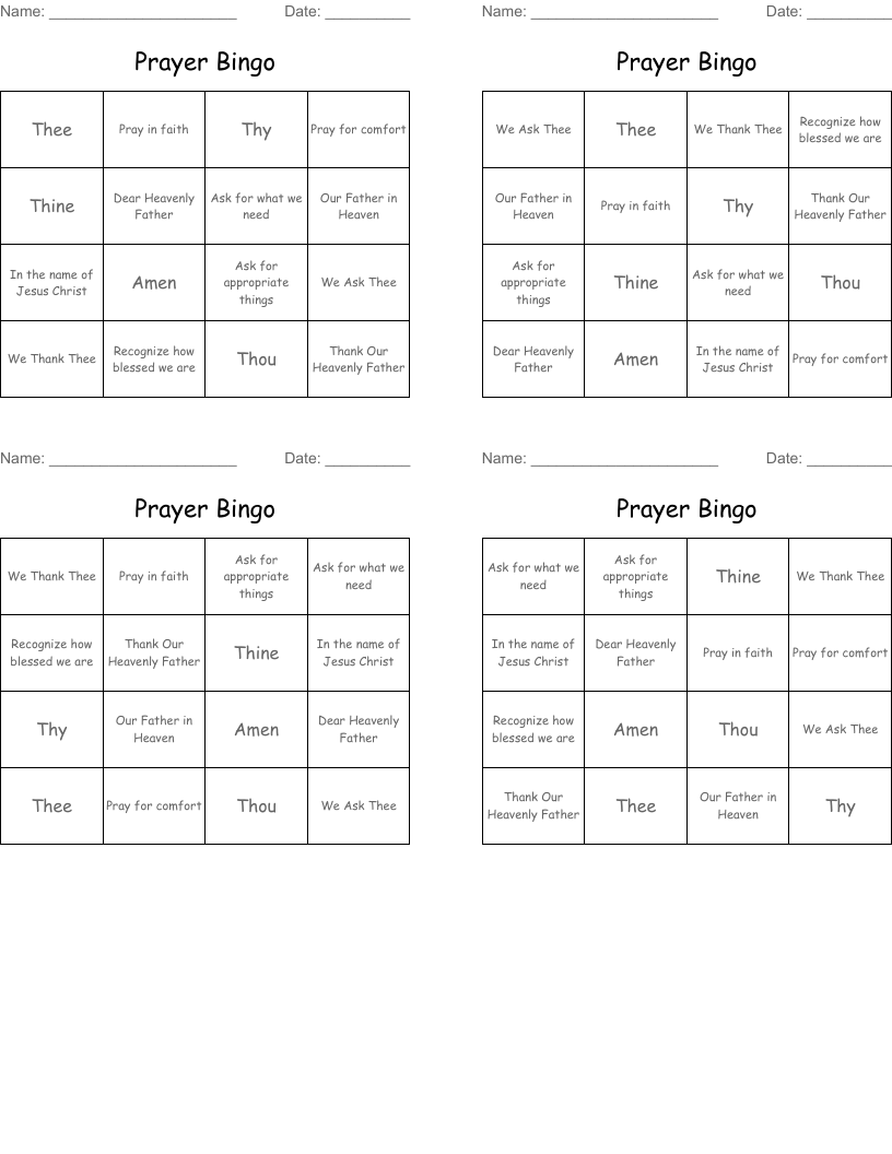 Prayer Bingo