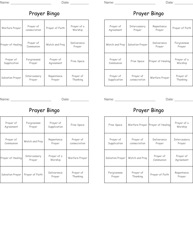 Prayer Bingo 