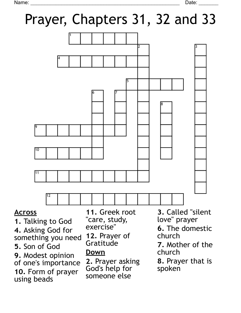 Prayer, Chapters 31, 32 and 33 Crossword