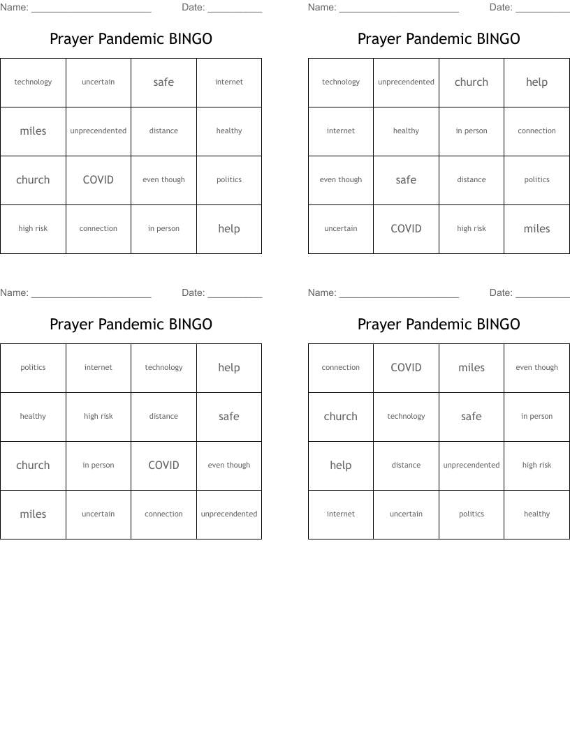 Prayer Pandemic BINGO