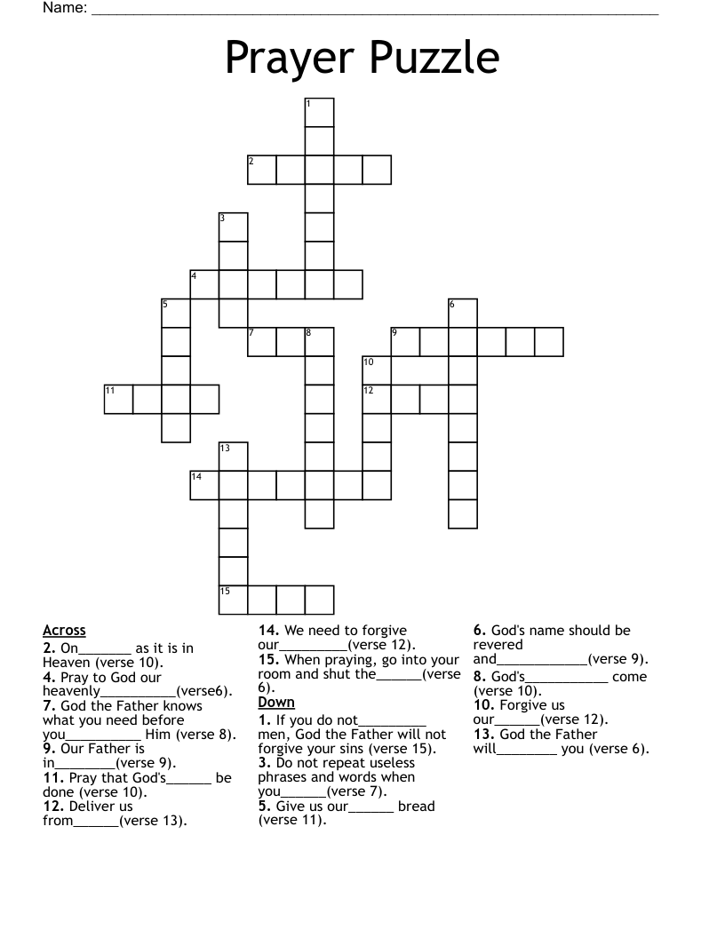 Prayer Puzzle Crossword