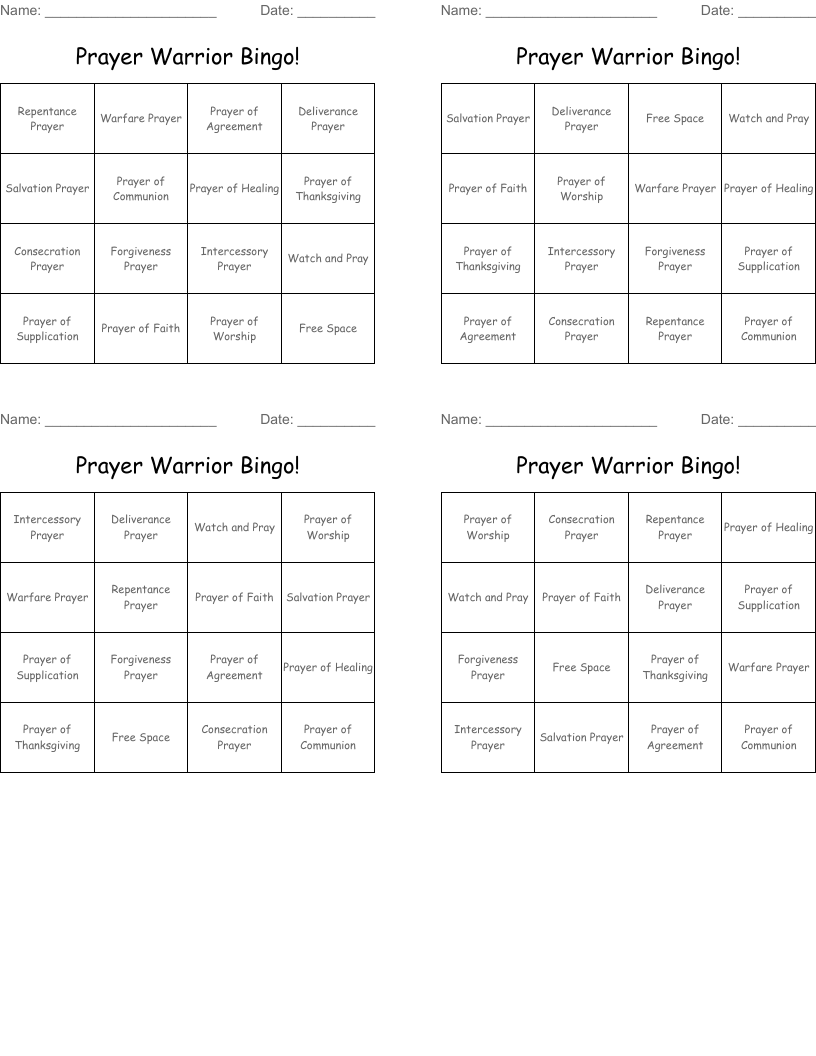 Prayer Warrior Bingo!