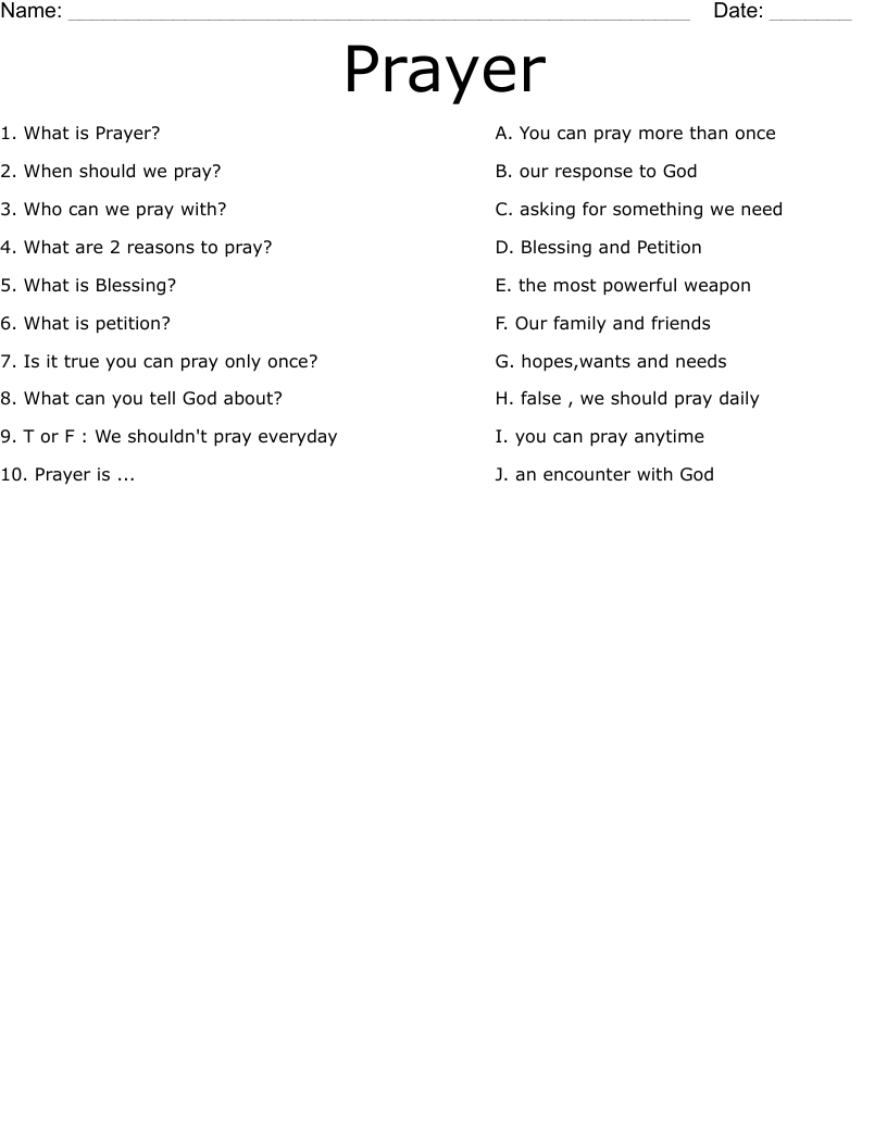 Prayer  Worksheet