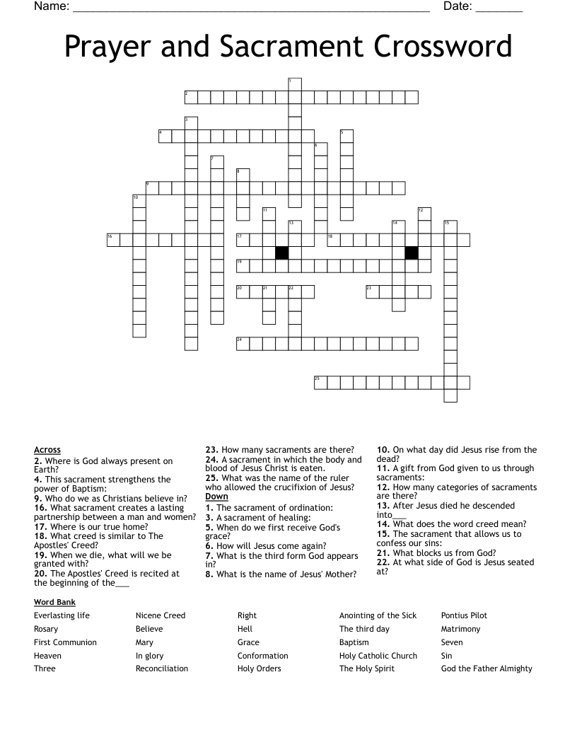 Prayer and Sacrament Crossword 