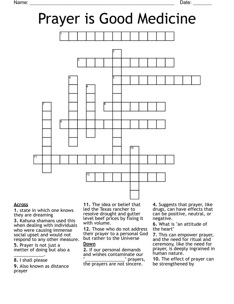 Prayer is Good Medicine Crossword