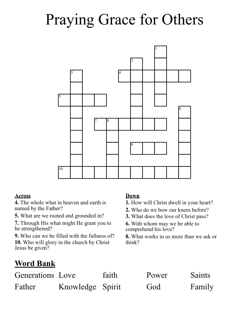 Praying Grace for Others Crossword