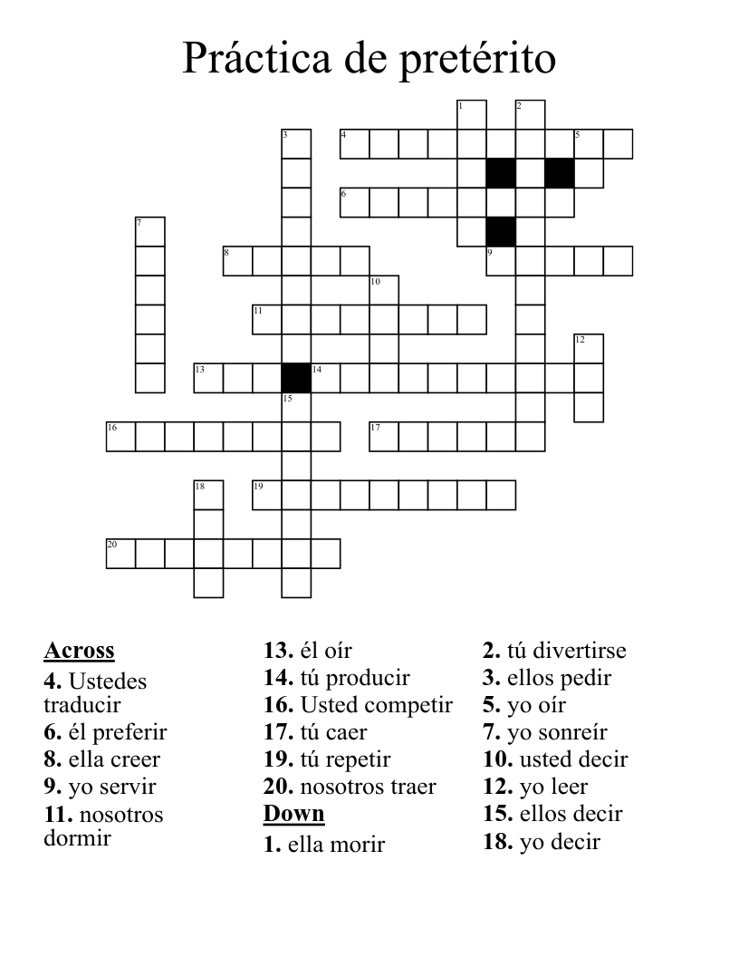 Práctica de pretérito Crossword