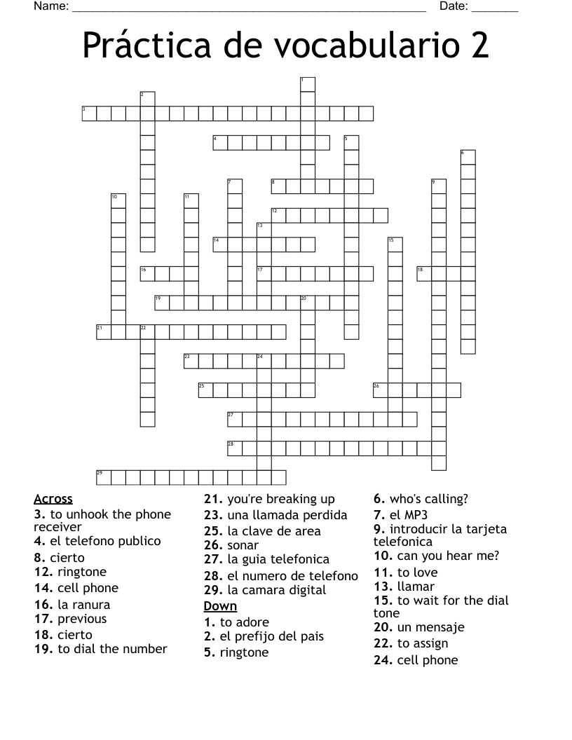 Práctica de vocabulario 2 Crossword