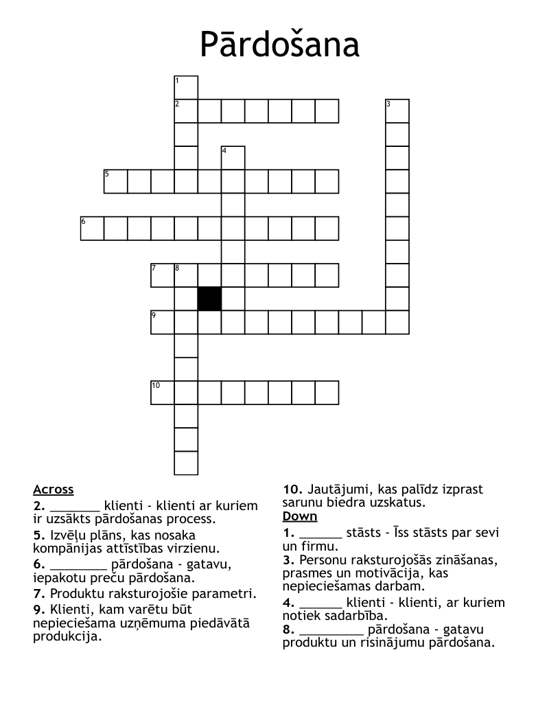 Pārdošana Crossword