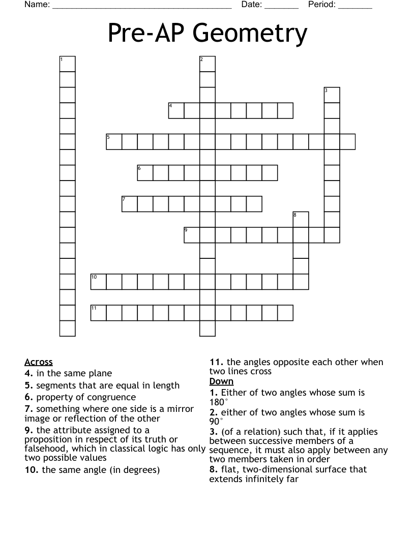 Pre-AP Geometry Crossword