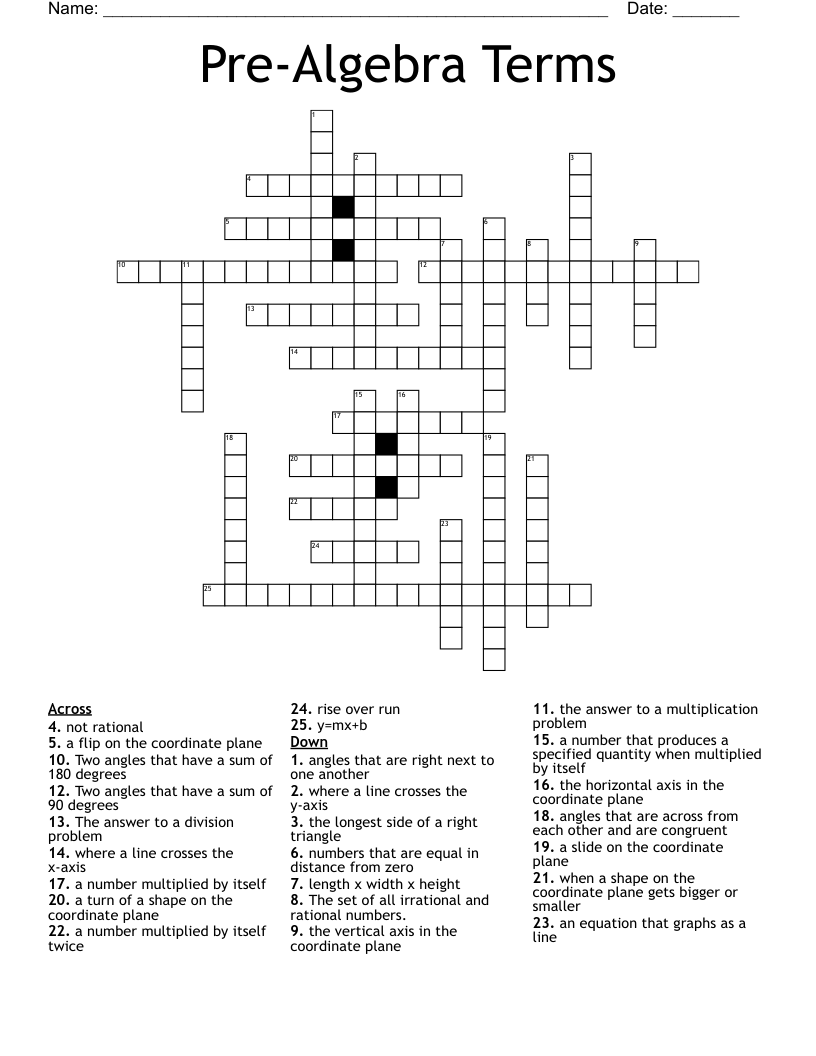 Pre-Algebra Terms Crossword