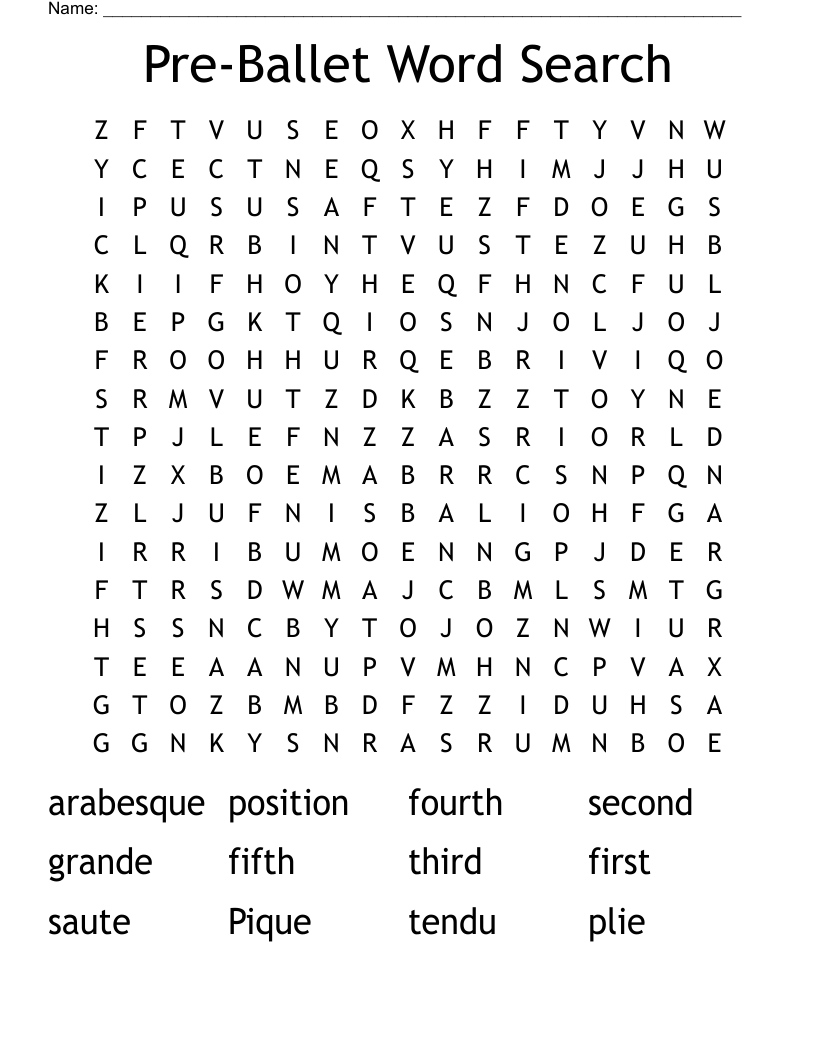 Pre-Ballet Word Search