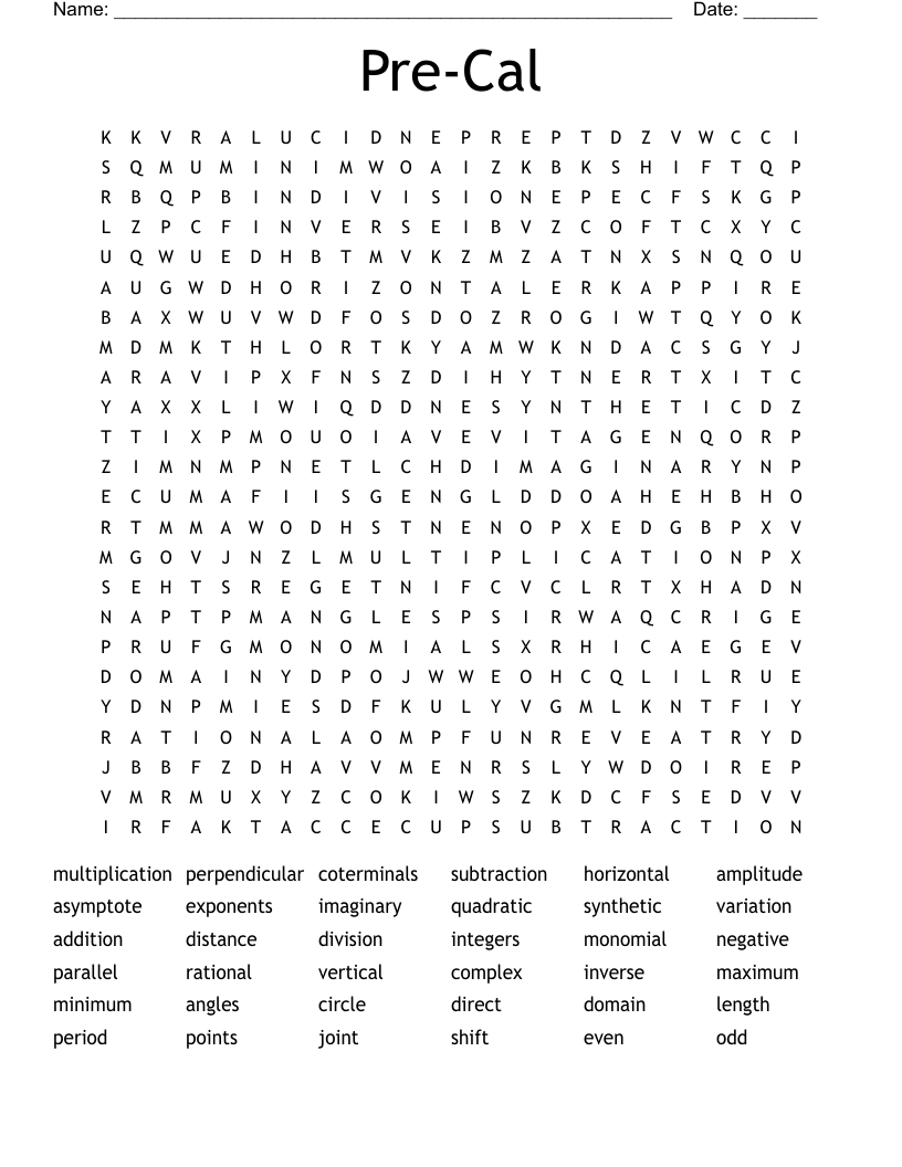 Pre-Cal Word Search