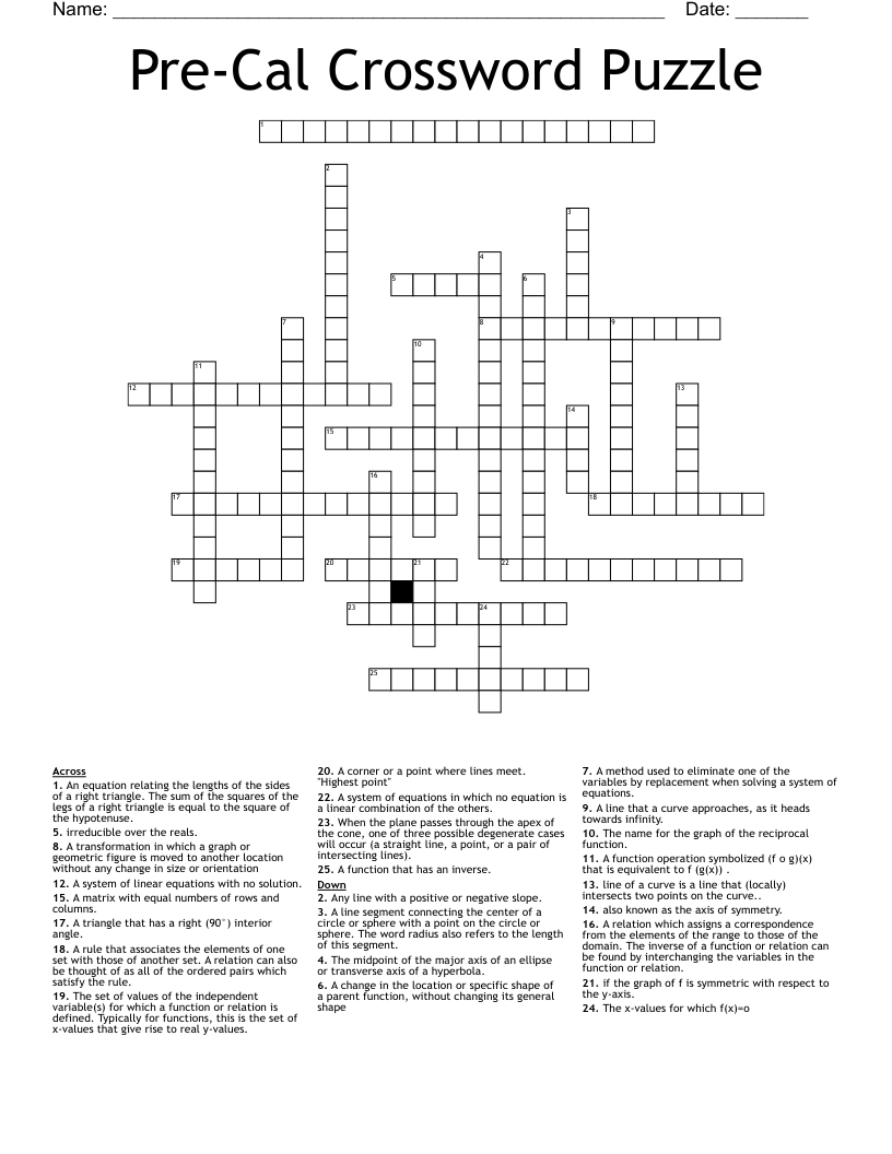 Pre-Cal Crossword Puzzle