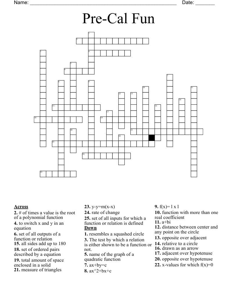 Pre-Cal Fun Crossword