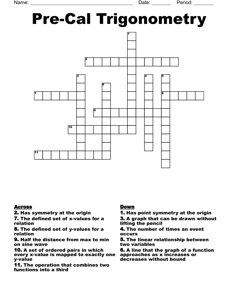 Pre-Cal Trigonometry Crossword