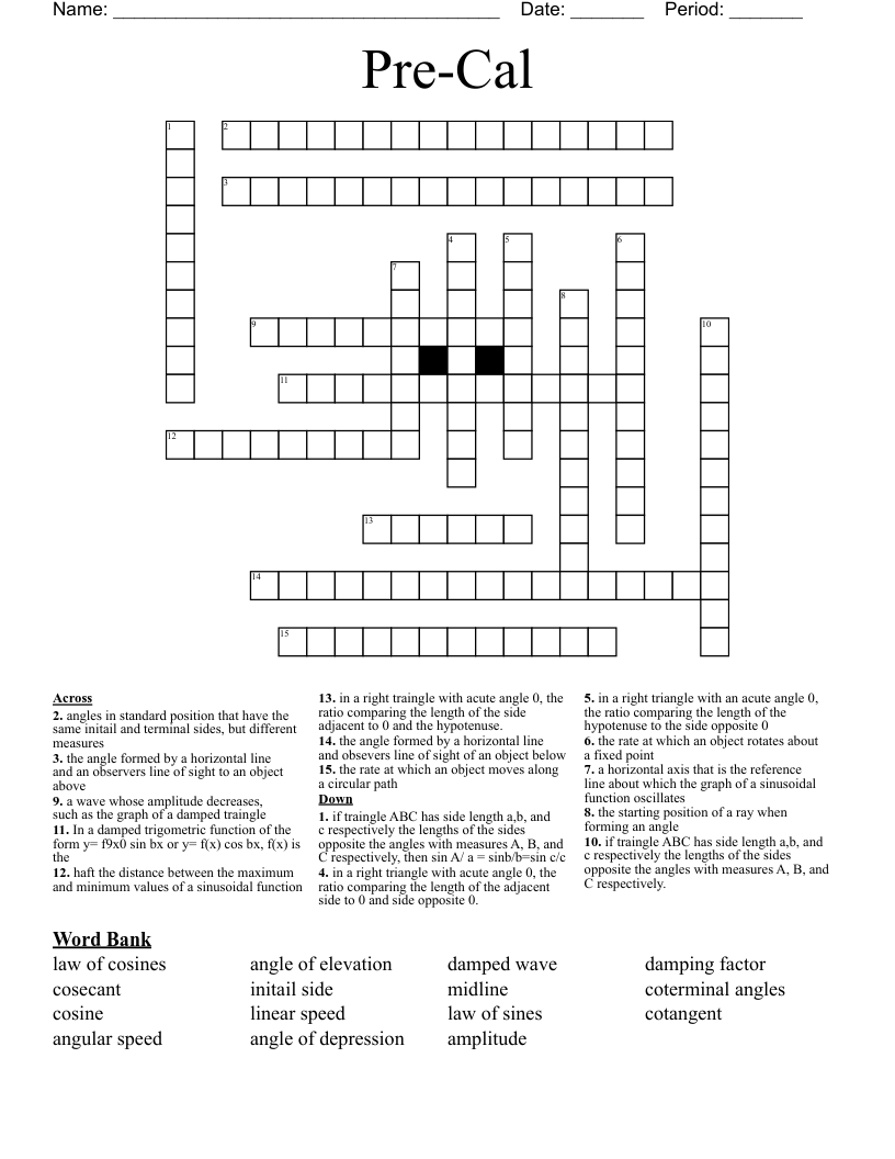 Pre-Cal  Crossword