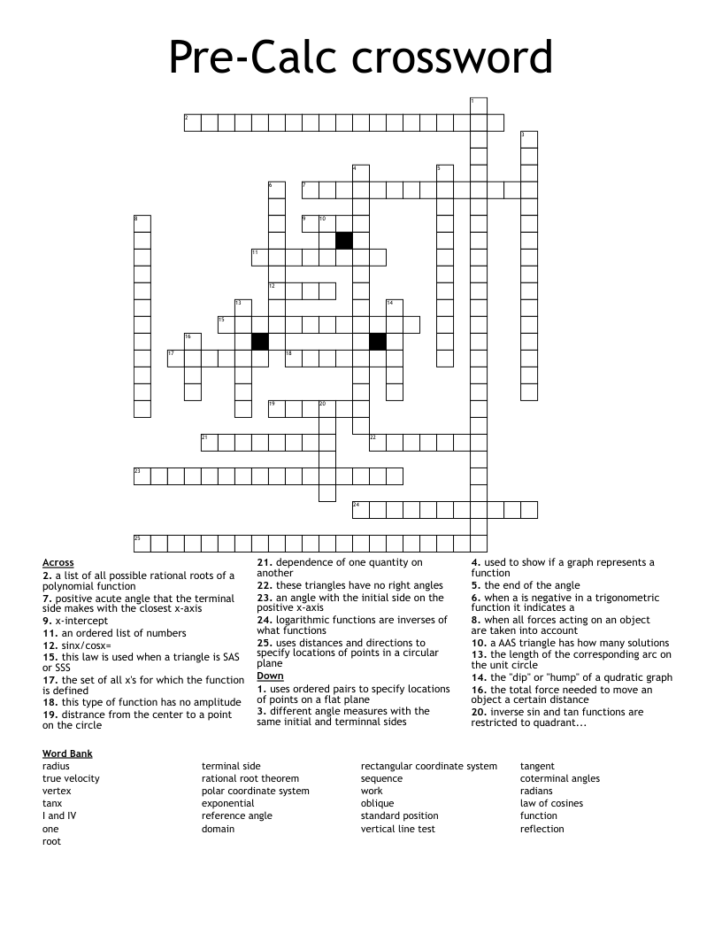 Pre-Calc crossword